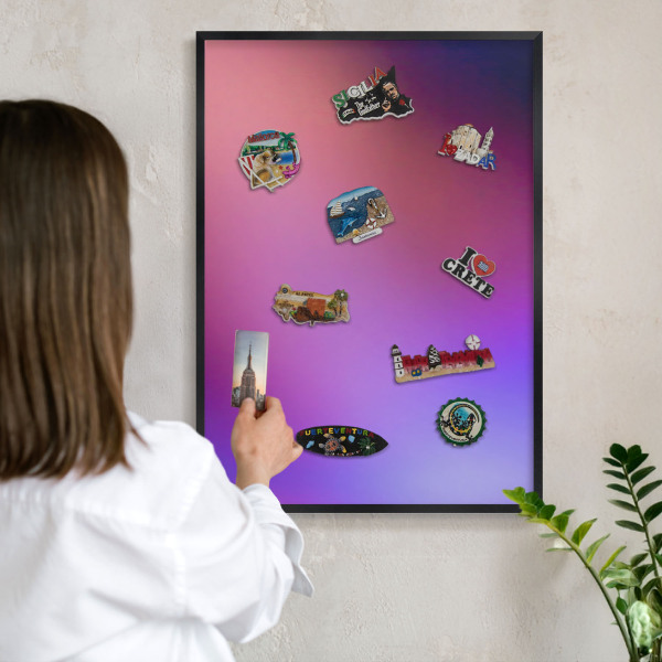 Metal wall board for magnets in a black frame Colors of harmony