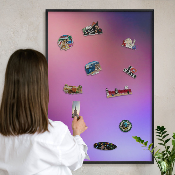 Metal wall board for magnets in a black frame Colors of harmony