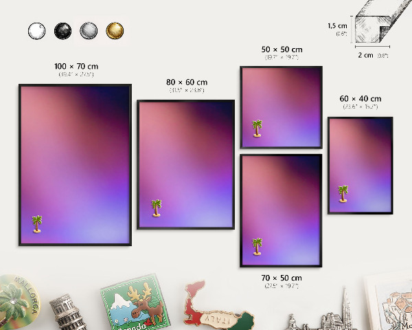Metal wall board for magnets in a black frame Colors of harmony