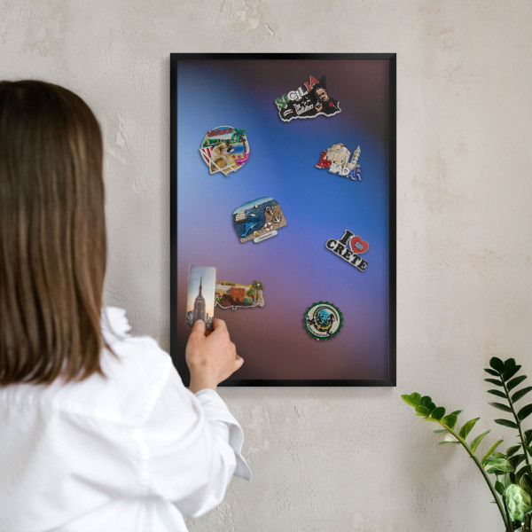 Vacation magnet board with a black frame Colors of Balance