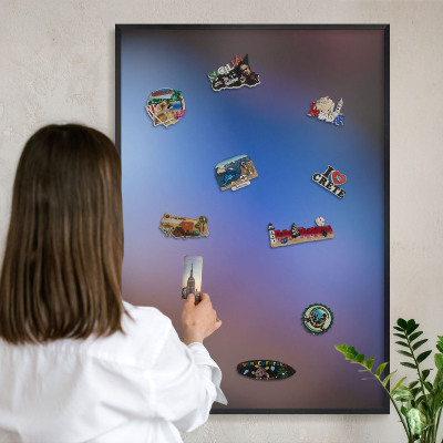 Vacation magnet board with a black frame Colors of Balance