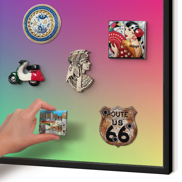 Metal wall board for magnets in a black frame Colorful gradient