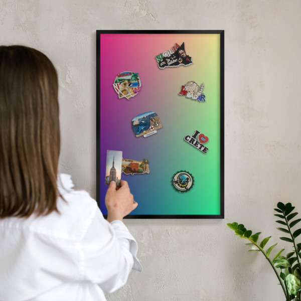 Metal wall board for magnets in a black frame Colorful gradient