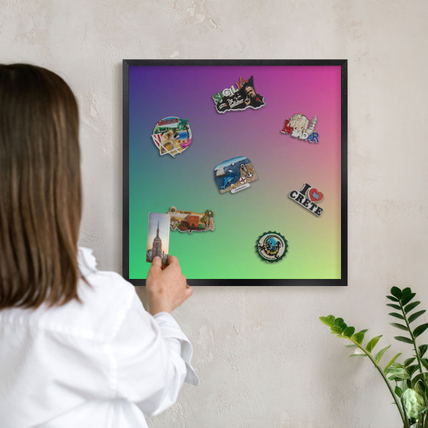 Metal wall board for magnets in a black frame Colorful gradient