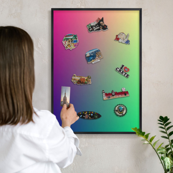 Metal wall board for magnets in a black frame Colorful gradient