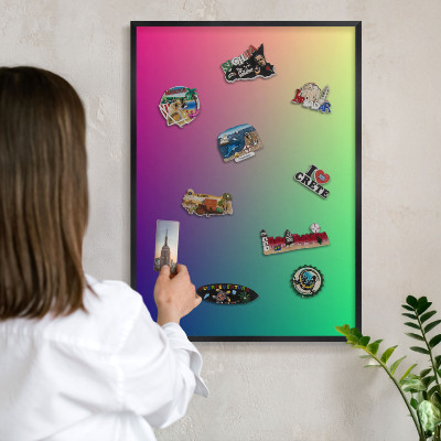 Metal wall board for magnets in a black frame Colorful gradient