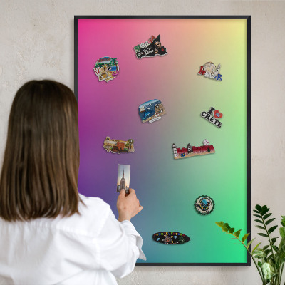 Metal wall board for magnets in a black frame Colorful gradient