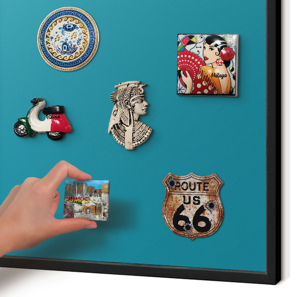 Vacation magnet board with a black frame Cool turquoise