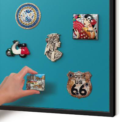 Vacation magnet board with a black frame Cool turquoise