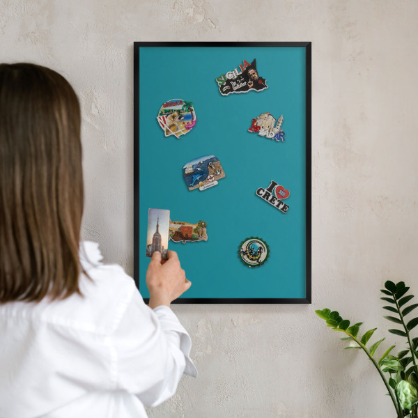 Vacation magnet board with a black frame Cool turquoise