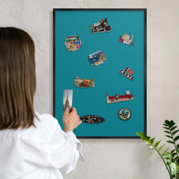 Vacation magnet board with a black frame Cool turquoise