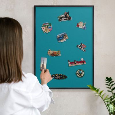 Vacation magnet board with a black frame Cool turquoise