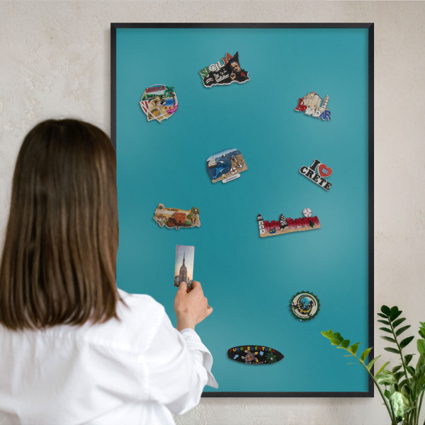 Vacation magnet board with a black frame Cool turquoise