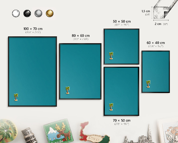 Vacation magnet board with a black frame Cool turquoise