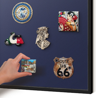 Metal wall board for magnets in a black frame Dark navy blue