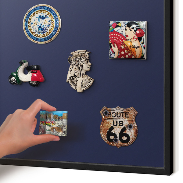 Metal wall board for magnets in a black frame Dark navy blue