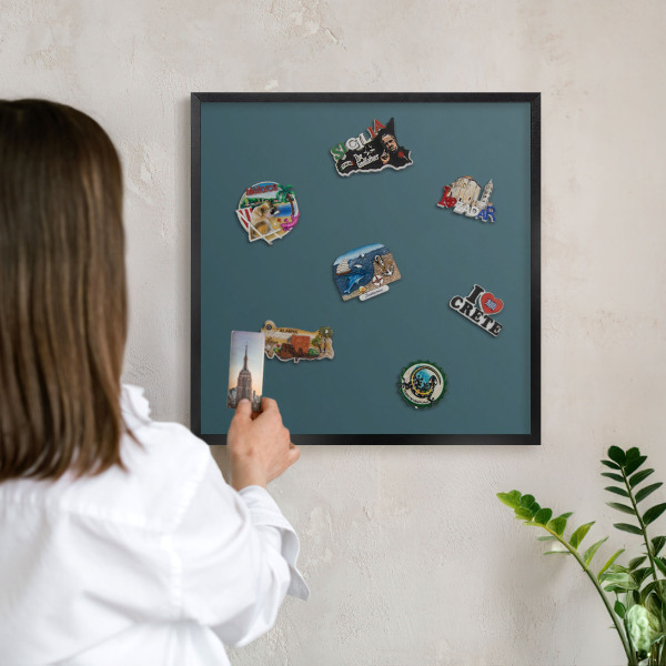 Vacation magnet board with a black frame Dark turquoise