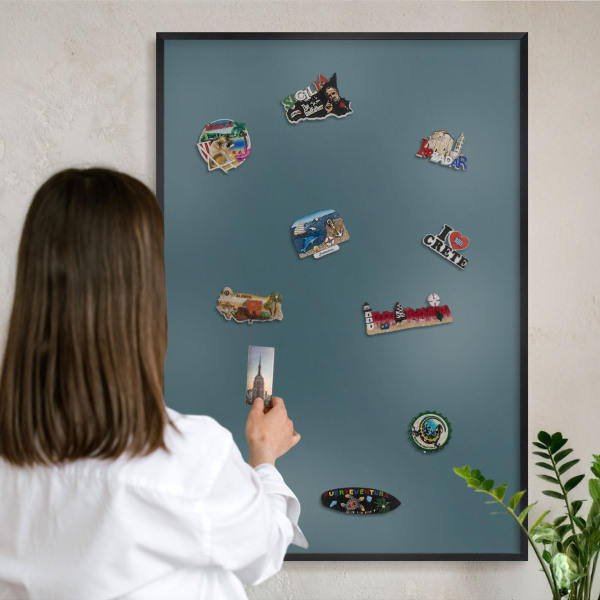 Vacation magnet board with a black frame Dark turquoise