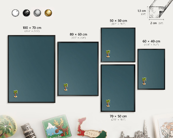 Vacation magnet board with a black frame Dark turquoise