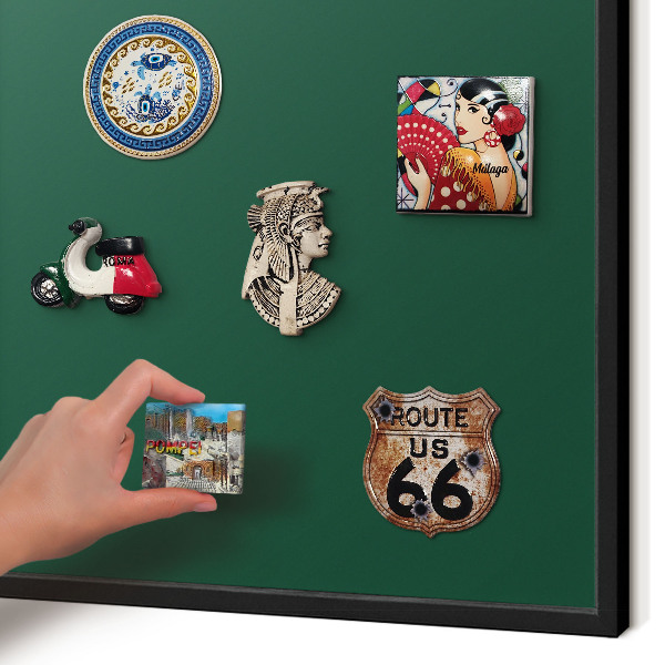 Metal wall board for magnets in a black frame Bottle green