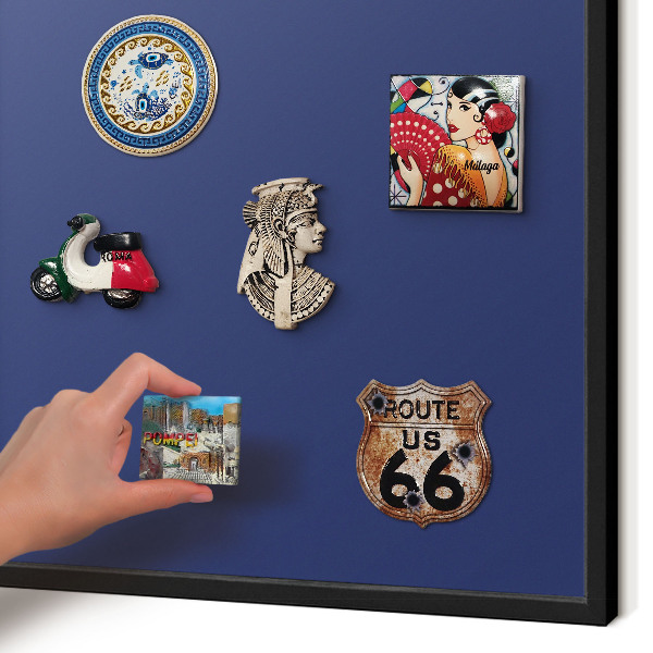 Vacation magnet board with a black frame Vivid navy blue