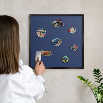 Vacation magnet board with a black frame Vivid navy blue