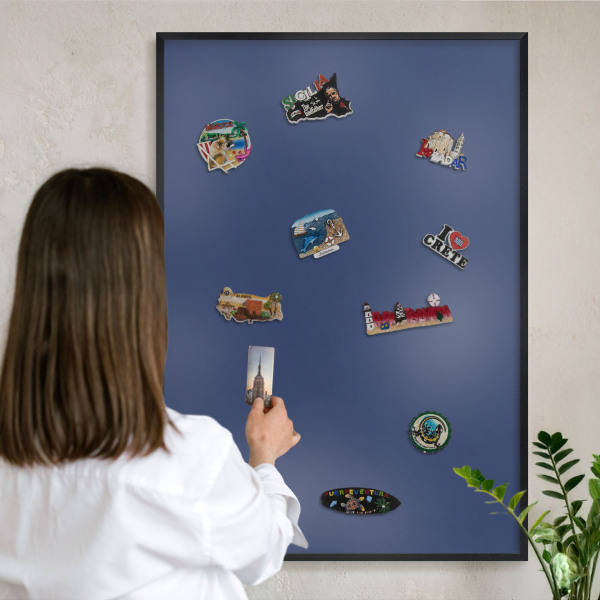Vacation magnet board with a black frame Vivid navy blue