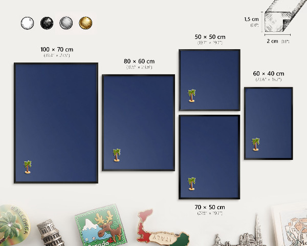 Vacation magnet board with a black frame Vivid navy blue