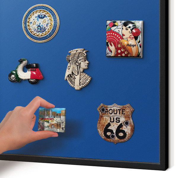 Metal wall board for magnets in a black frame Dark blue