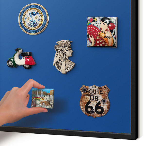 Metal wall board for magnets in a black frame Dark blue
