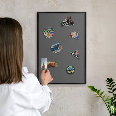 Vacation magnet board with a black frame Dark gray