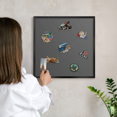 Vacation magnet board with a black frame Dark gray