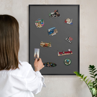 Vacation magnet board with a black frame Dark gray
