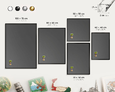 Vacation magnet board with a black frame Dark gray