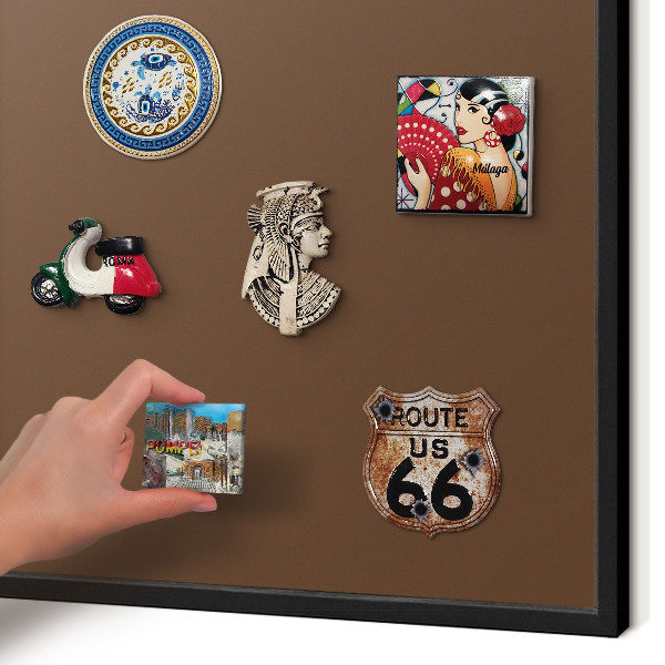 Metal wall board for magnets in a black frame Chestnut brown