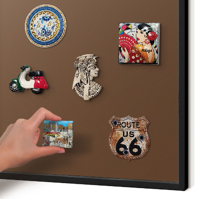 Metal wall board for magnets in a black frame Chestnut brown