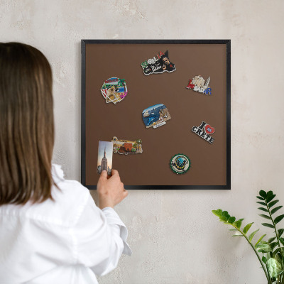 Metal wall board for magnets in a black frame Chestnut brown