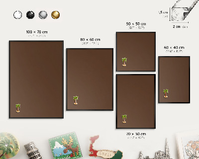 Metal wall board for magnets in a black frame Chestnut brown
