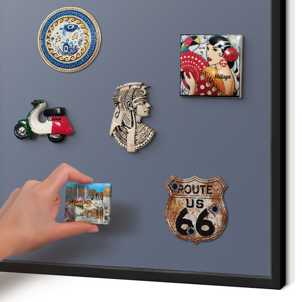 Vacation magnet board with a black frame Cool gray
