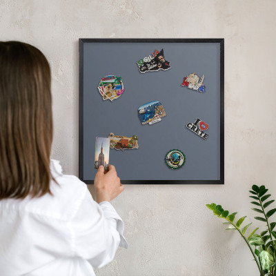 Vacation magnet board with a black frame Cool gray