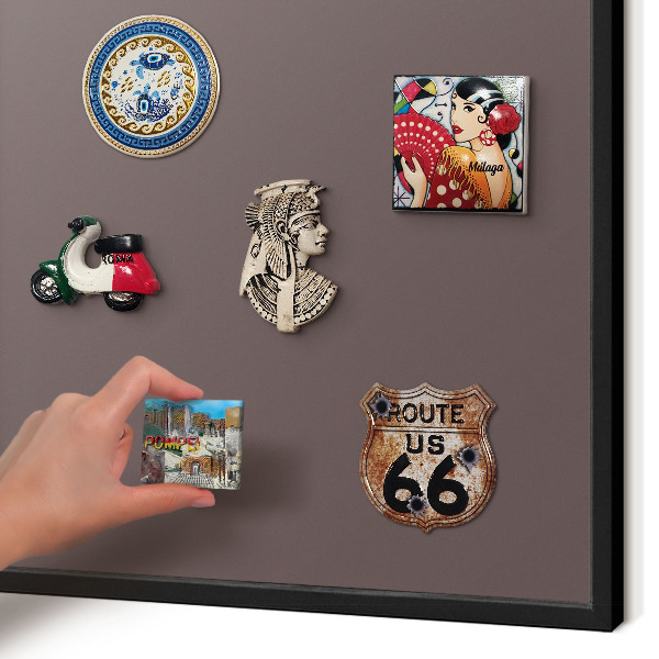 Metal wall board for magnets in a black frame Faded brown