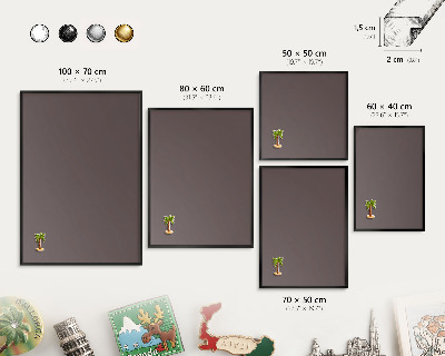 Metal wall board for magnets in a black frame Faded brown