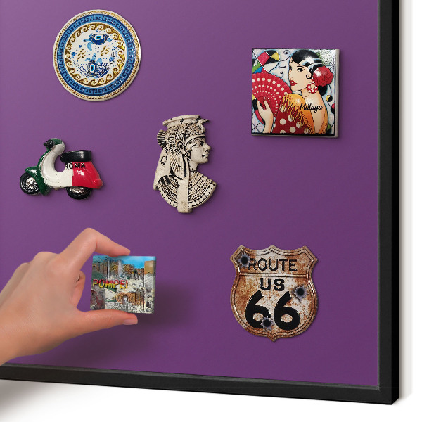 Vacation magnet board with a black frame Strong purple