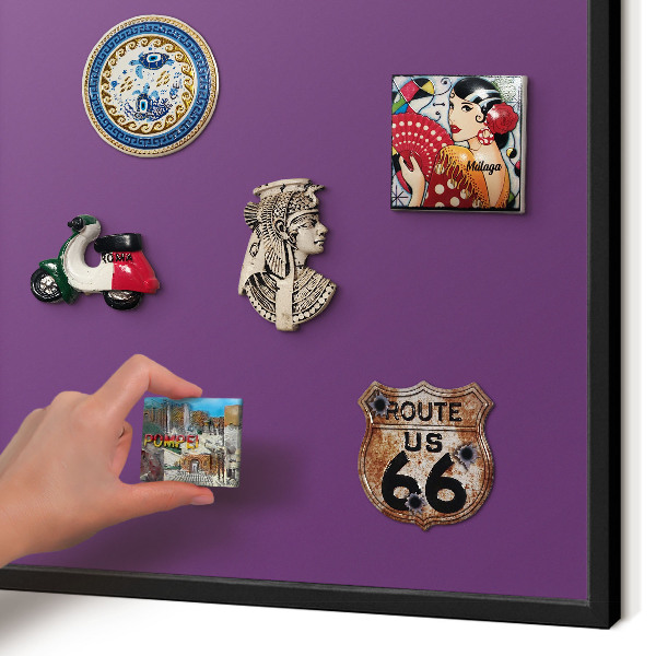 Vacation magnet board with a black frame Strong purple