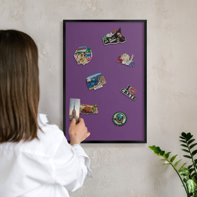 Vacation magnet board with a black frame Strong purple