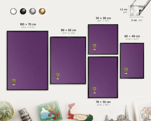Vacation magnet board with a black frame Strong purple