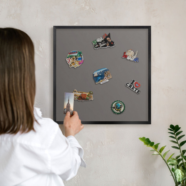 Metal wall board for magnets in a black frame Dark gray