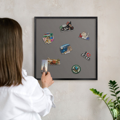 Metal wall board for magnets in a black frame Dark gray