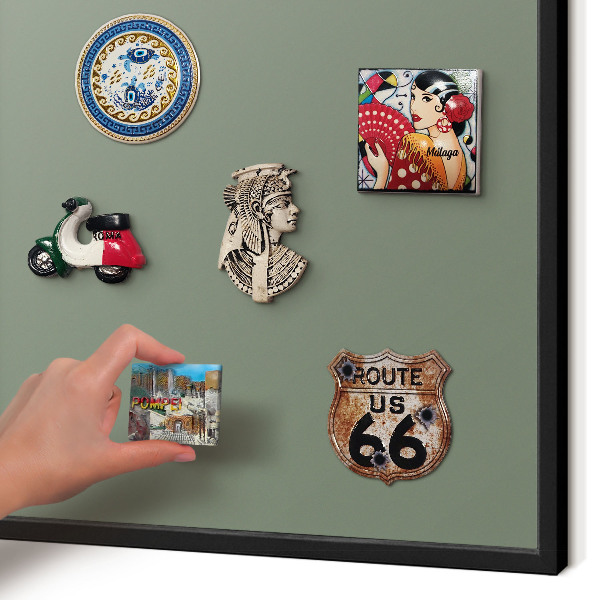 Vacation magnet board with a black frame Dark sage