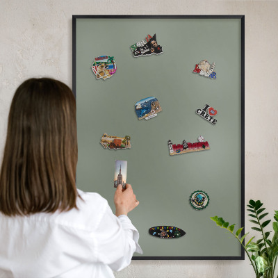 Vacation magnet board with a black frame Dark sage